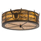 Meyda Lighting Steer Skull 23" 4-Light Antique Copper Flush Mount Light With Amber Mica Shade Glass