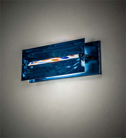 Meyda Lighting Stepping Stone 16" Transparent Blue Vanity Light With Blue & White Shade Glass