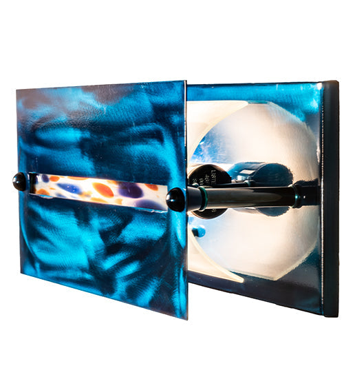 Meyda Lighting Stepping Stone 16" Transparent Blue Vanity Light With Blue & White Shade Glass