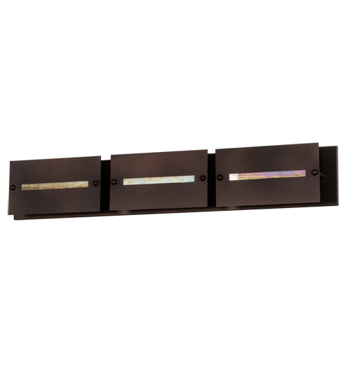 Meyda Lighting Stepping Stone 36" 3-Light Cinnamon Coffee Metallic Vanity Light With Beige Iridescent Shade Glass