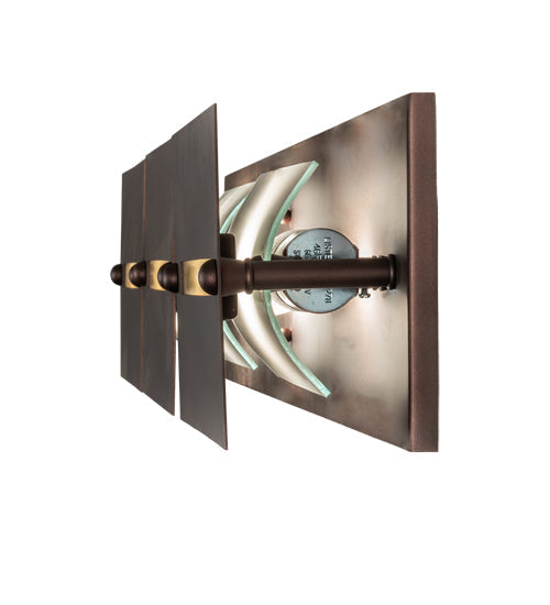Meyda Lighting Stepping Stone 36" 3-Light Cinnamon Coffee Metallic Vanity Light With Beige Iridescent Shade Glass