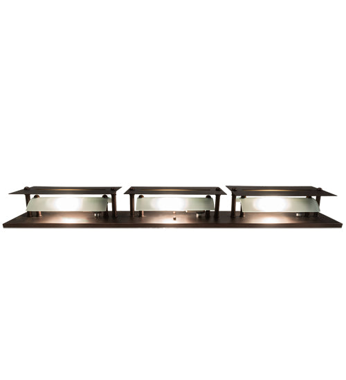 Meyda Lighting Stepping Stone 36" 3-Light Cinnamon Coffee Metallic Vanity Light With Beige Iridescent Shade Glass