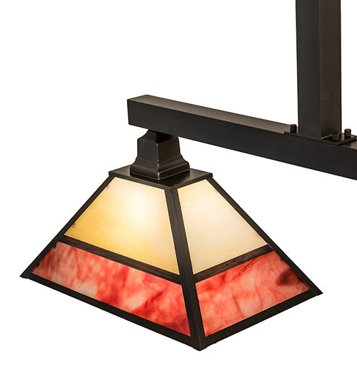 Meyda Lighting Stickley 42" 2-Light Craftsman Brown Mission Island Pendant Light With Red & Beige Shade Glass