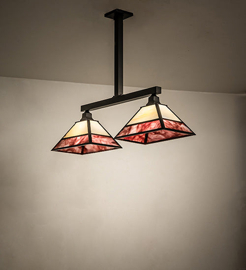 Meyda Lighting Stickley 42" 2-Light Craftsman Brown Mission Island Pendant Light With Red & Beige Shade Glass