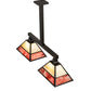 Meyda Lighting Stickley 42" 2-Light Craftsman Brown Mission Island Pendant Light With Red & Beige Shade Glass