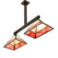Meyda Lighting Stickley 42" 2-Light Craftsman Brown Mission Island Pendant Light With Red & Beige Shade Glass