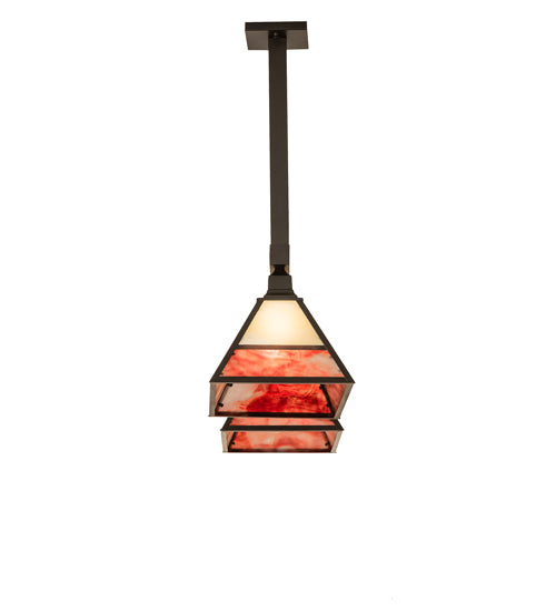 Meyda Lighting Stickley 42" 2-Light Craftsman Brown Mission Island Pendant Light With Red & Beige Shade Glass