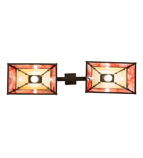 Meyda Lighting Stickley 42" 2-Light Craftsman Brown Mission Island Pendant Light With Red & Beige Shade Glass
