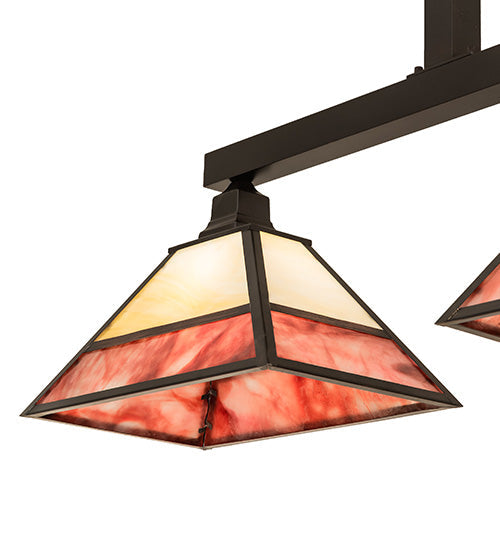 Meyda Lighting Stickley 42" 2-Light Craftsman Brown Mission Island Pendant Light With Red & Beige Shade Glass
