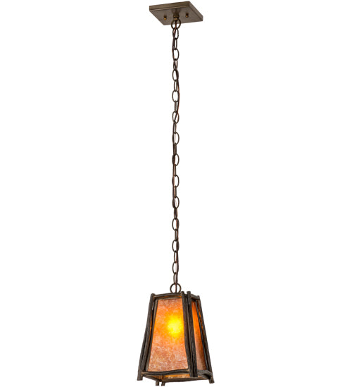Meyda Lighting Sticks 11" Antique Copper Mini Pendant Light With Amber Mica Shade Glass