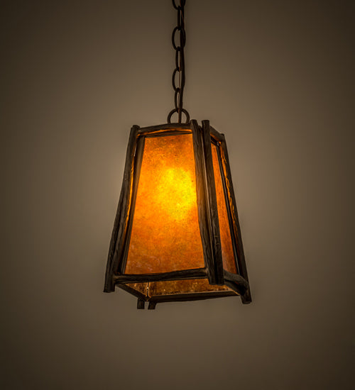 Meyda Lighting Sticks 11" Antique Copper Mini Pendant Light With Amber Mica Shade Glass