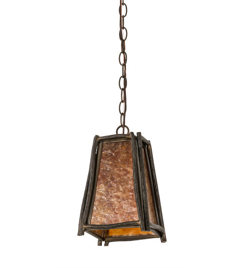 Meyda Lighting Sticks 11" Antique Copper Mini Pendant Light With Amber Mica Shade Glass