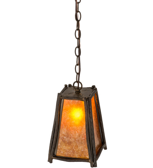 Meyda Lighting Sticks 11" Antique Copper Mini Pendant Light With Amber Mica Shade Glass