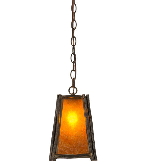 Meyda Lighting Sticks 11" Antique Copper Mini Pendant Light With Amber Mica Shade Glass