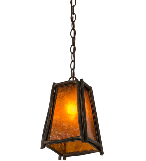 Meyda Lighting Sticks 11" Antique Copper Mini Pendant Light With Amber Mica Shade Glass