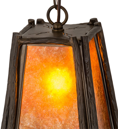 Meyda Lighting Sticks 11" Antique Copper Mini Pendant Light With Amber Mica Shade Glass