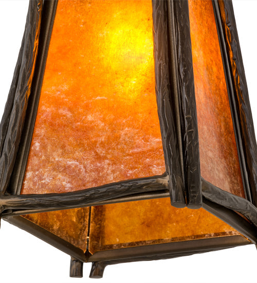 Meyda Lighting Sticks 11" Antique Copper Mini Pendant Light With Amber Mica Shade Glass