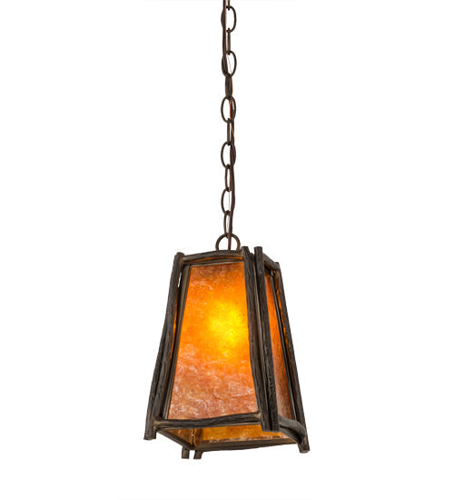 Meyda Lighting Sticks 11" Antique Copper Mini Pendant Light With Amber Mica Shade Glass