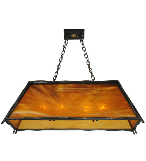 Meyda Lighting Sticks 36" 4-Light Antique Copper Island Pendant Light With Honey Amber Shade Glass