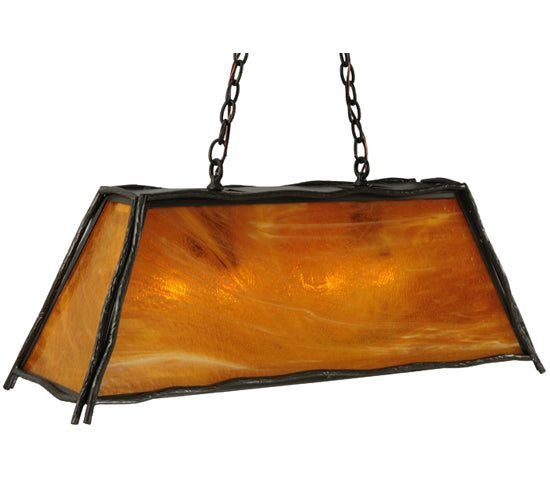 Meyda Lighting Sticks 36" 4-Light Antique Copper Island Pendant Light With Honey Amber Shade Glass