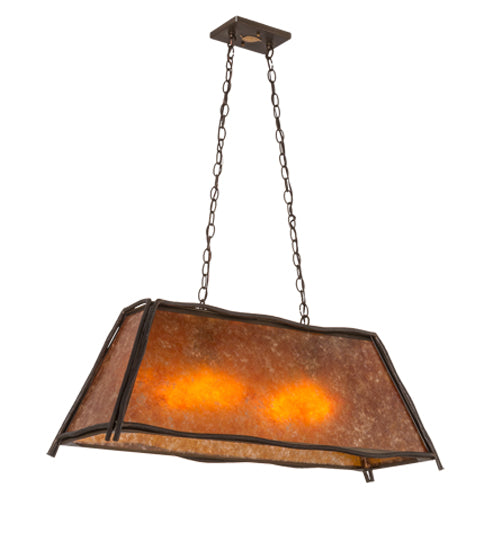 Meyda Lighting Sticks 37" 6-Light Antique Copper Island Pendant Light With Amber Mica Shade Glass