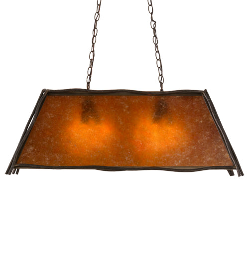 Meyda Lighting Sticks 37" 6-Light Antique Copper Island Pendant Light With Amber Mica Shade Glass
