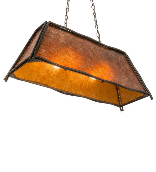 Meyda Lighting Sticks 37" 6-Light Antique Copper Island Pendant Light With Amber Mica Shade Glass