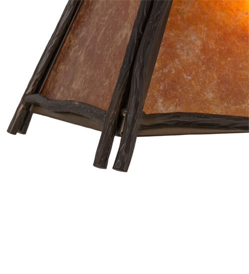 Meyda Lighting Sticks 37" 6-Light Antique Copper Island Pendant Light With Amber Mica Shade Glass
