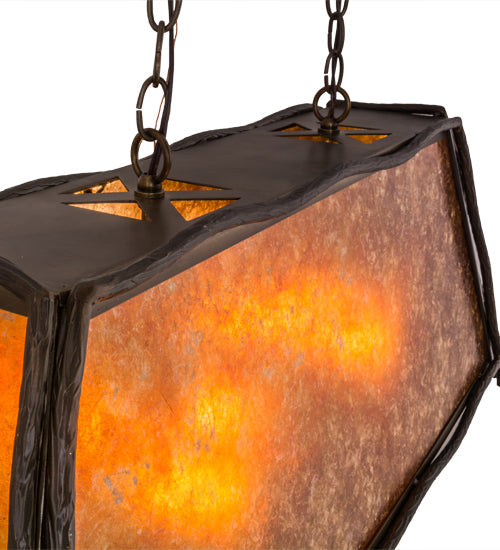 Meyda Lighting Sticks 37" 6-Light Antique Copper Island Pendant Light With Amber Mica Shade Glass