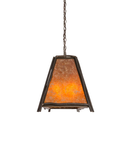 Meyda Lighting Sticks 37" 6-Light Antique Copper Island Pendant Light With Amber Mica Shade Glass
