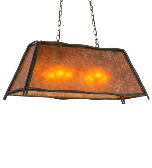 Meyda Lighting Sticks 37" 6-Light Antique Copper Island Pendant Light With Amber Mica Shade Glass