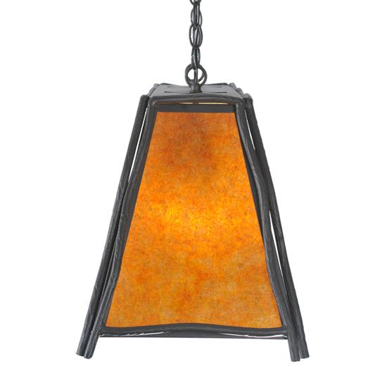 Meyda Lighting Sticks 37" 6-Light Wrought Iron Island Pendant Light With Amber Mica Shade Glass