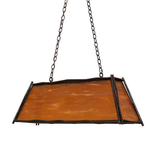 Meyda Lighting Sticks 42" 4-Light Antique Black Island Pendant Light With Honey Amber Shade Glass
