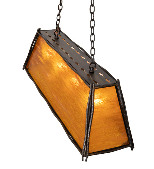 Meyda Lighting Sticks 42" 4-Light Antique Black Island Pendant Light With Honey Amber Shade Glass