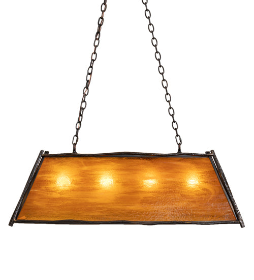 Meyda Lighting Sticks 42" 4-Light Antique Black Island Pendant Light With Honey Amber Shade Glass