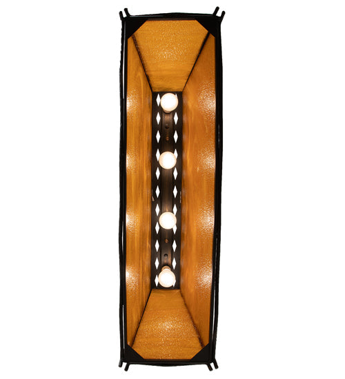 Meyda Lighting Sticks 42" 4-Light Antique Black Island Pendant Light With Honey Amber Shade Glass