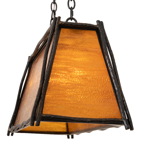Meyda Lighting Sticks 42" 4-Light Antique Black Island Pendant Light With Honey Amber Shade Glass