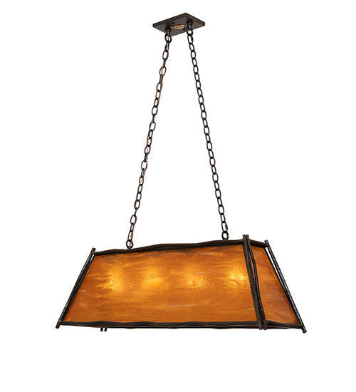 Meyda Lighting Sticks 42" 4-Light Antique Black Island Pendant Light With Honey Amber Shade Glass