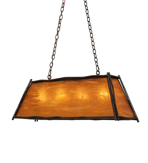 Meyda Lighting Sticks 42" 4-Light Antique Black Island Pendant Light With Honey Amber Shade Glass