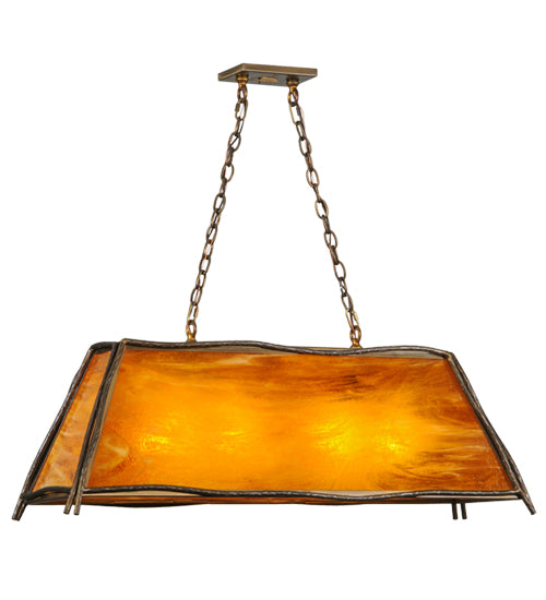 Meyda Lighting Sticks 42" 4-Light Antique Copper Island Pendant Light With Honey Amber Shade Glass