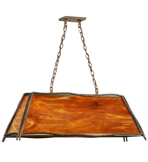 Meyda Lighting Sticks 42" 4-Light Antique Copper Island Pendant Light With Honey Amber Shade Glass