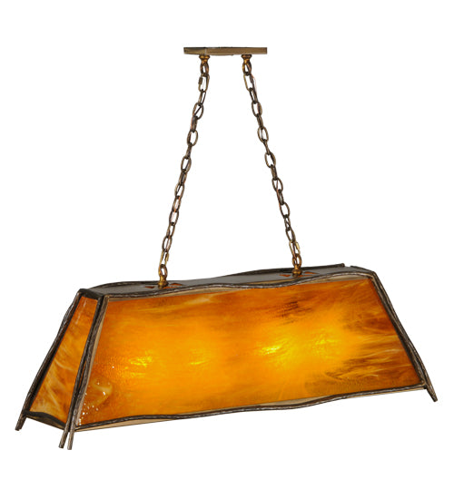 Meyda Lighting Sticks 42" 4-Light Antique Copper Island Pendant Light With Honey Amber Shade Glass