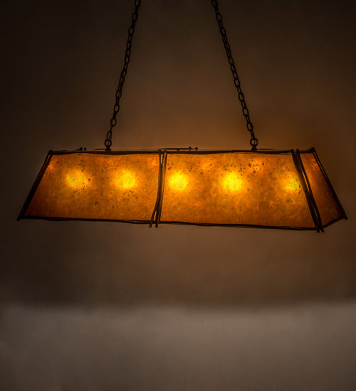Meyda Lighting Sticks 60" 5-Light Antique Copper Island Pendant With Amber Mica Shade Glass