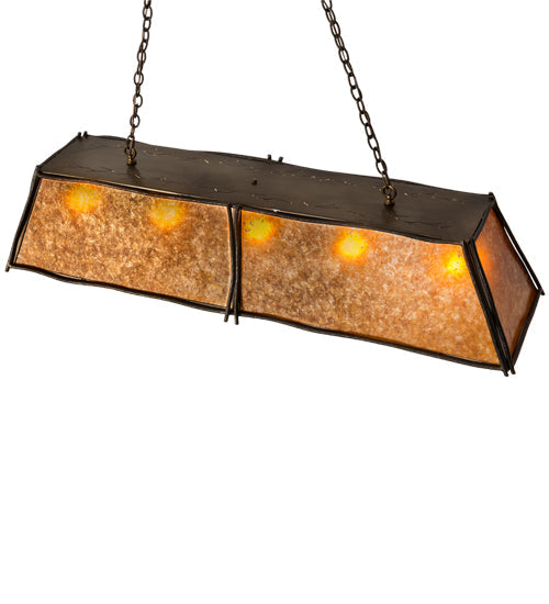 Meyda Lighting Sticks 60" 5-Light Antique Copper Island Pendant With Amber Mica Shade Glass