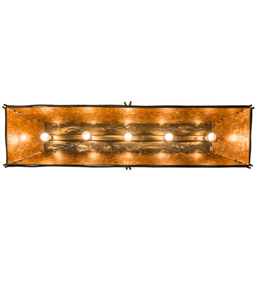 Meyda Lighting Sticks 60" 5-Light Antique Copper Island Pendant With Amber Mica Shade Glass