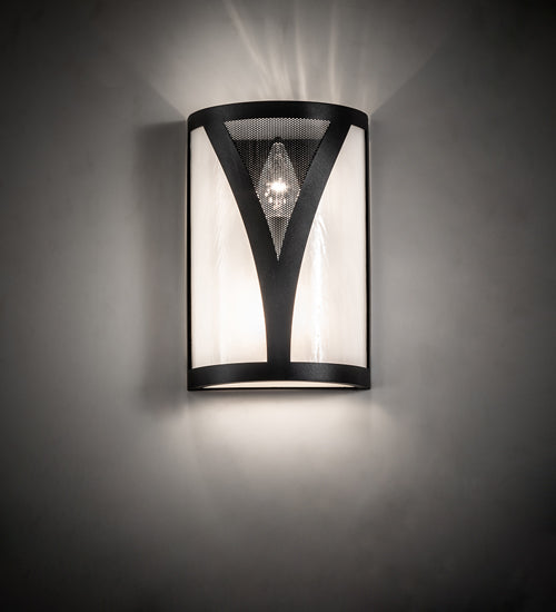 Meyda Lighting Stiletto 8" 2-Light Textured Black Wall Sconce With White Opal Shade Glass