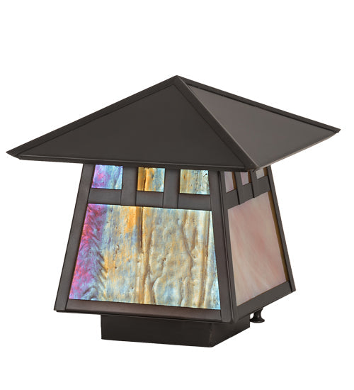Meyda Lighting Stillwater 11" Craftsman Brown Double Bar Mission Outdoor Deck Light With Beige Iridescent Art Shade Glass