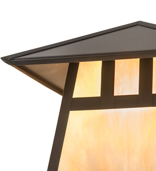 Meyda Lighting Stillwater 11" Craftsman Brown Double Bar Mission Outdoor Deck Light With Beige Iridescent Art Shade Glass