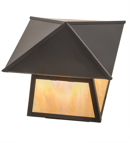 Meyda Lighting Stillwater 11" Craftsman Brown Double Bar Mission Outdoor Deck Light With Beige Iridescent Art Shade Glass