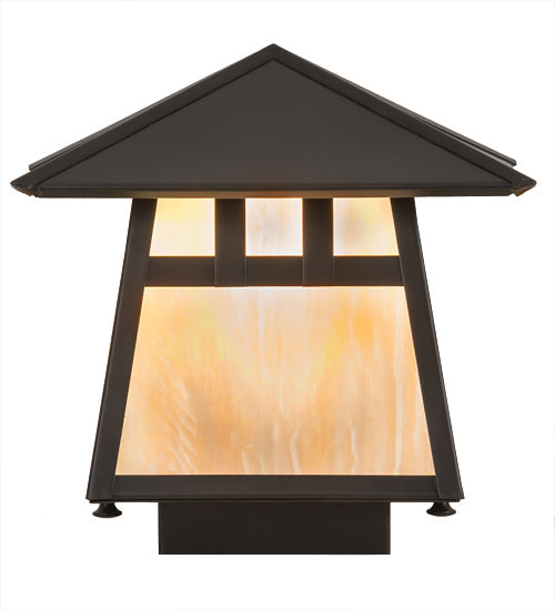 Meyda Lighting Stillwater 11" Craftsman Brown Double Bar Mission Outdoor Deck Light With Beige Iridescent Art Shade Glass